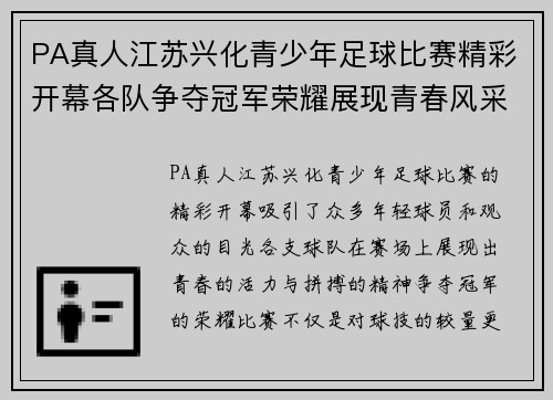 PA真人江苏兴化青少年足球比赛精彩开幕各队争夺冠军荣耀展现青春风采