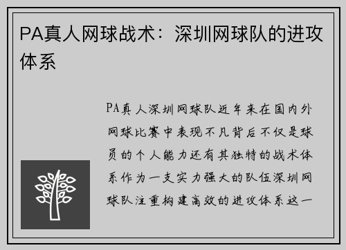 PA真人网球战术：深圳网球队的进攻体系