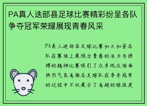 PA真人迭部县足球比赛精彩纷呈各队争夺冠军荣耀展现青春风采